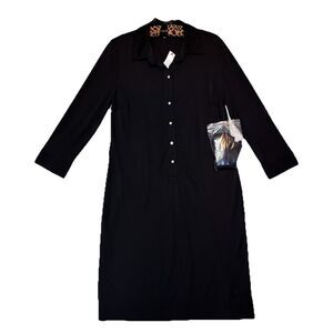 TALBOTS Black Dress Womens Size M Mid Calf Midi Fitted Belted Super Soft